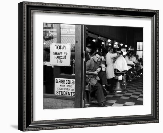 Barbershop at Down Town Hair School-Alfred Eisenstaedt-Framed Photographic Print