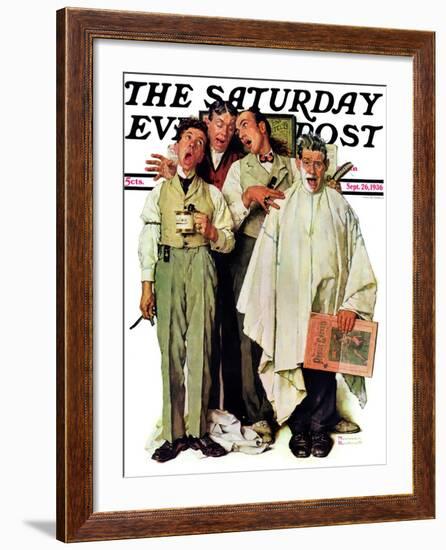 "Barbershop Quartet" Saturday Evening Post Cover, September 26,1936-Norman Rockwell-Framed Giclee Print