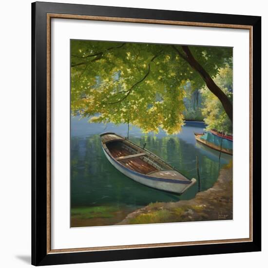 Barca sul fiume-Adriano Galasso-Framed Art Print