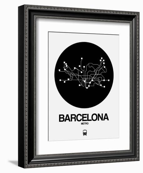 Barcelona Black Subway Map-NaxArt-Framed Art Print