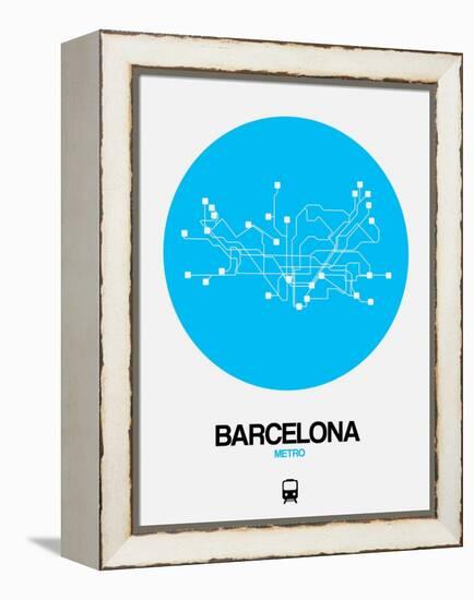 Barcelona Blue Subway Map-NaxArt-Framed Stretched Canvas