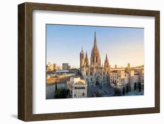 Barcelona, Catalonia, Spain, Southern Europe. High angle view of the old Cathedral of the Holy Cros-Marco Bottigelli-Framed Photographic Print