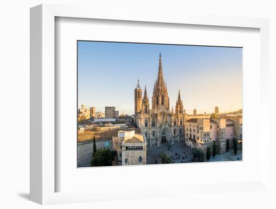 Barcelona, Catalonia, Spain, Southern Europe. High angle view of the old Cathedral of the Holy Cros-Marco Bottigelli-Framed Photographic Print