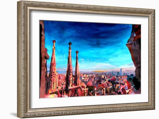 Barcelona City View and Sagrada Familia-Markus Bleichner-Framed Art Print