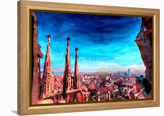 Barcelona City View and Sagrada Familia-Markus Bleichner-Framed Stretched Canvas