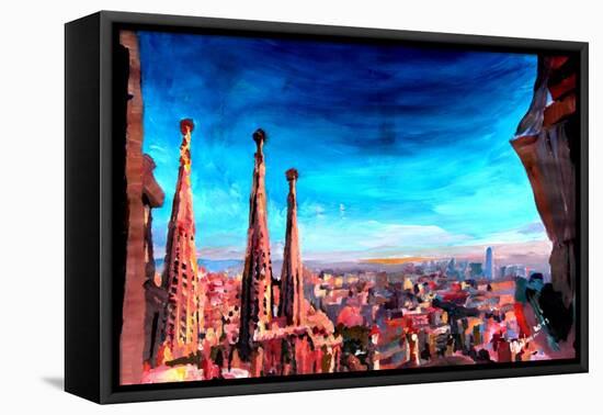 Barcelona City View and Sagrada Familia-Markus Bleichner-Framed Stretched Canvas