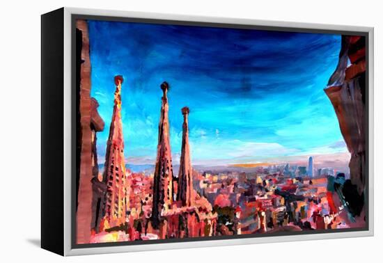 Barcelona City View and Sagrada Familia-Markus Bleichner-Framed Stretched Canvas