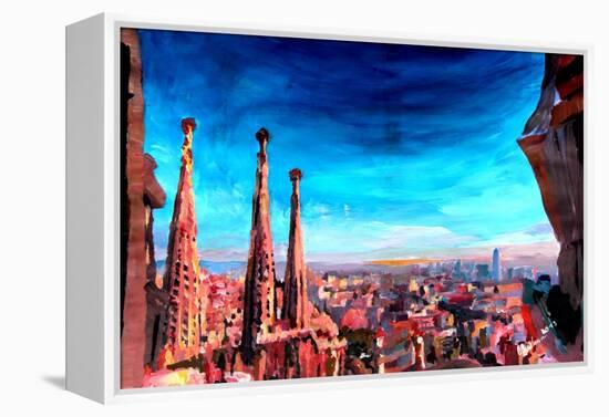 Barcelona City View and Sagrada Familia-Markus Bleichner-Framed Stretched Canvas