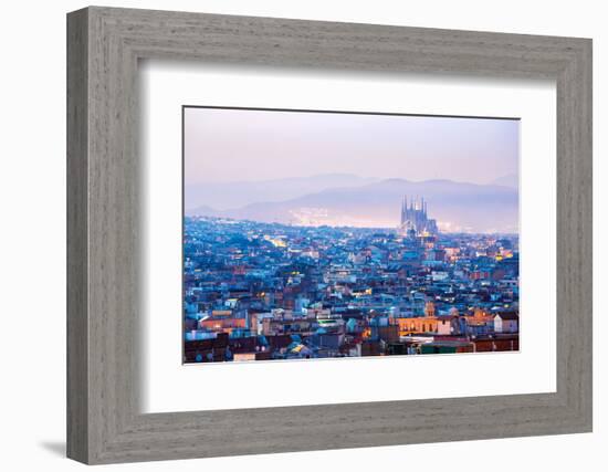 Barcelona Cityscape at Dusk Spain-vichie81-Framed Photographic Print