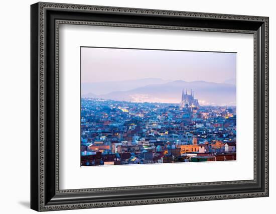 Barcelona Cityscape at Dusk Spain-vichie81-Framed Photographic Print