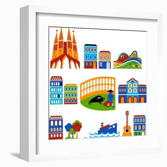 Barcelona - Landmarks And Attractions-Marish-Framed Art Print