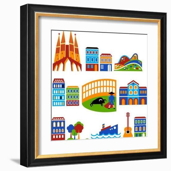 Barcelona - Landmarks And Attractions-Marish-Framed Art Print