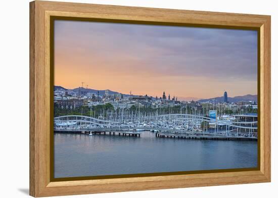 Barcelona Marina at Sunset, Barcelona, Catalonia, Spain-Mark Mawson-Framed Premier Image Canvas