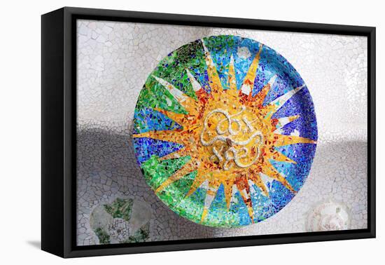 Barcelona Park Guell of Gaudi Mosaic in the Hundred Columns Chamber-holbox-Framed Premier Image Canvas