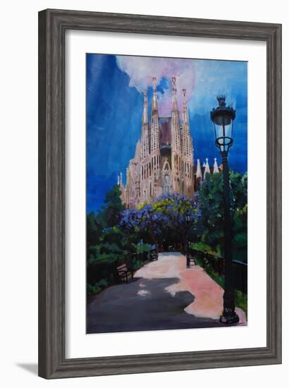 Barcelona Sagrada Familia with Park and Lantern-Markus Bleichner-Framed Art Print