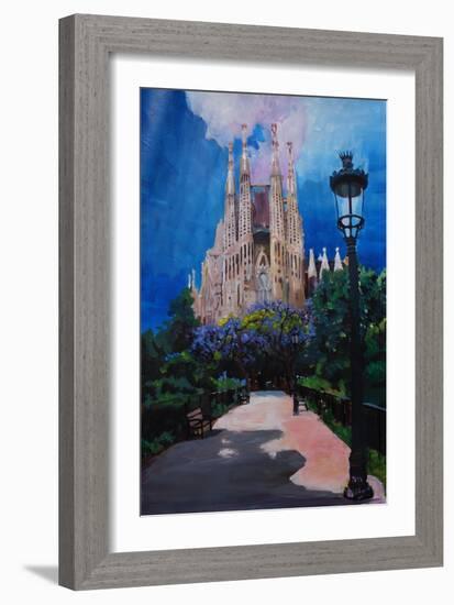 Barcelona Sagrada Familia with Park and Lantern-Markus Bleichner-Framed Art Print