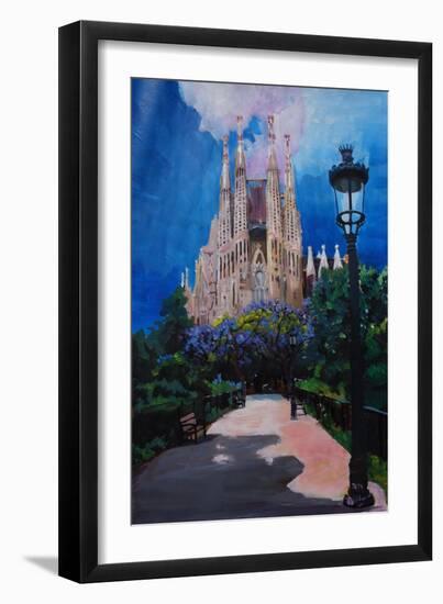 Barcelona Sagrada Familia with Park and Lantern-Markus Bleichner-Framed Art Print