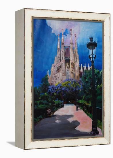 Barcelona Sagrada Familia with Park and Lantern-Markus Bleichner-Framed Stretched Canvas