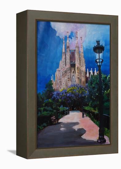 Barcelona Sagrada Familia with Park and Lantern-Markus Bleichner-Framed Stretched Canvas