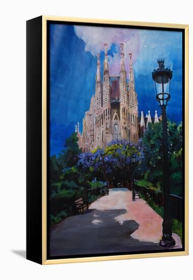 Barcelona Sagrada Familia with Park and Lantern-Markus Bleichner-Framed Stretched Canvas