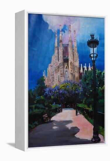 Barcelona Sagrada Familia with Park and Lantern-Markus Bleichner-Framed Stretched Canvas