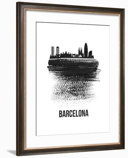 Barcelona Skyline Brush Stroke - Black-NaxArt-Framed Art Print