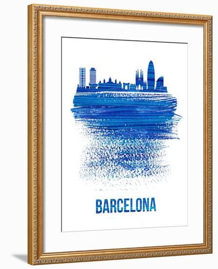 Barcelona Skyline Brush Stroke - Blue-NaxArt-Framed Art Print