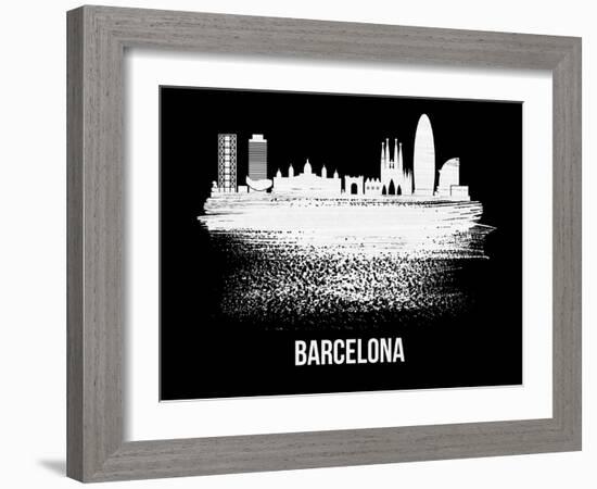 Barcelona Skyline Brush Stroke - White-NaxArt-Framed Art Print