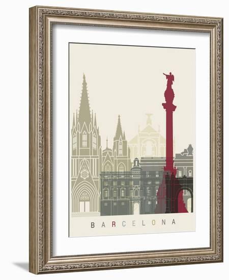 Barcelona Skyline Poster-paulrommer-Framed Art Print