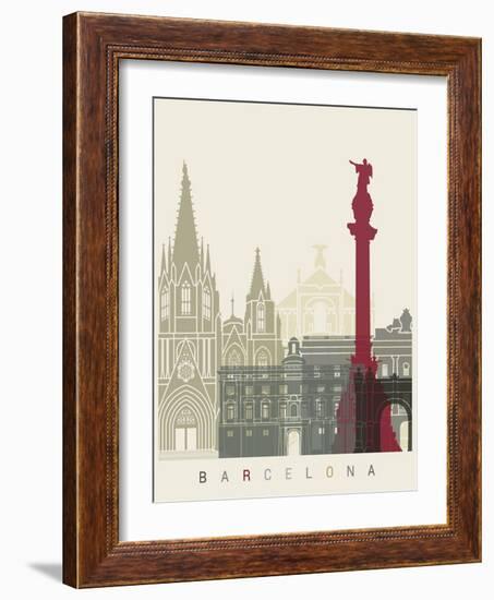 Barcelona Skyline Poster-paulrommer-Framed Art Print