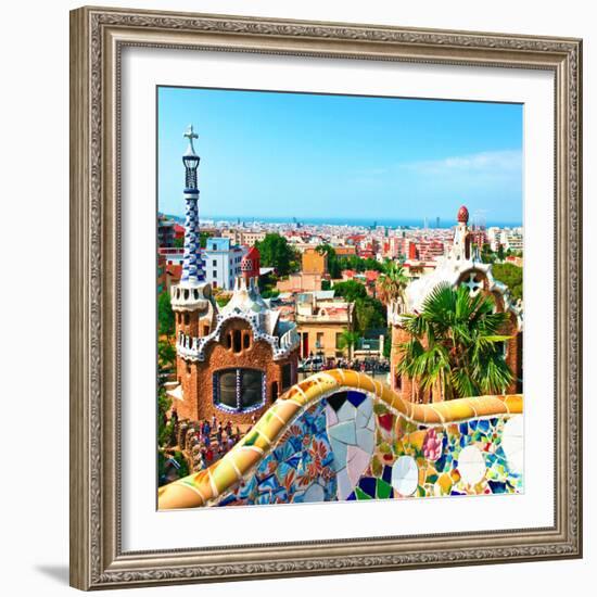 Barcelona, SPAIN - JULY 19: Ceramic Mosaic Park Guell on July 19, 2013 in Barcelona, Spain. Park Gu-Vladitto-Framed Photographic Print