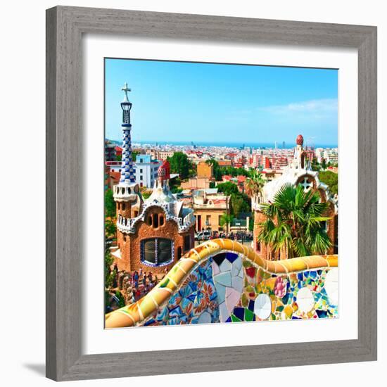 Barcelona, SPAIN - JULY 19: Ceramic Mosaic Park Guell on July 19, 2013 in Barcelona, Spain. Park Gu-Vladitto-Framed Photographic Print