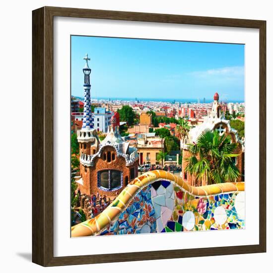 Barcelona, SPAIN - JULY 19: Ceramic Mosaic Park Guell on July 19, 2013 in Barcelona, Spain. Park Gu-Vladitto-Framed Photographic Print