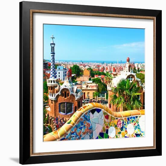 Barcelona, SPAIN - JULY 19: Ceramic Mosaic Park Guell on July 19, 2013 in Barcelona, Spain. Park Gu-Vladitto-Framed Photographic Print