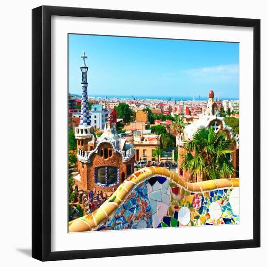 Barcelona, SPAIN - JULY 19: Ceramic Mosaic Park Guell on July 19, 2013 in Barcelona, Spain. Park Gu-Vladitto-Framed Photographic Print