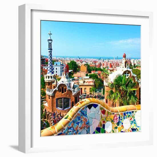 Barcelona, SPAIN - JULY 19: Ceramic Mosaic Park Guell on July 19, 2013 in Barcelona, Spain. Park Gu-Vladitto-Framed Photographic Print