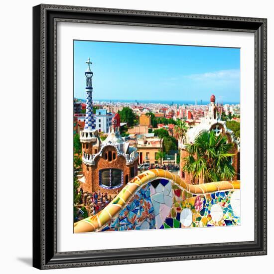 Barcelona, SPAIN - JULY 19: Ceramic Mosaic Park Guell on July 19, 2013 in Barcelona, Spain. Park Gu-Vladitto-Framed Photographic Print