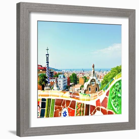 Barcelona, Spain - July 19: Ceramic Mosaic Park Guell On July 19, 2013 In Barcelona, Spain-Vladitto-Framed Art Print