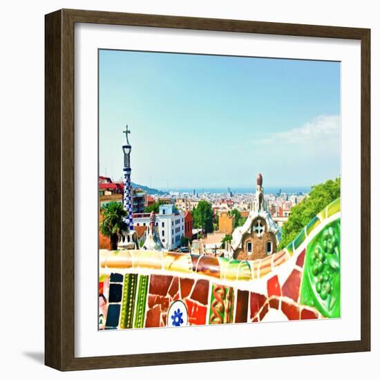 Barcelona, Spain - July 19: Ceramic Mosaic Park Guell On July 19, 2013 In Barcelona, Spain-Vladitto-Framed Art Print