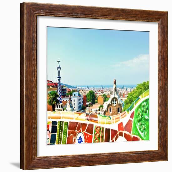 Barcelona, Spain - July 19: Ceramic Mosaic Park Guell On July 19, 2013 In Barcelona, Spain-Vladitto-Framed Art Print