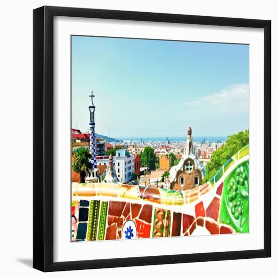 Barcelona, Spain - July 19: Ceramic Mosaic Park Guell On July 19, 2013 In Barcelona, Spain-Vladitto-Framed Art Print