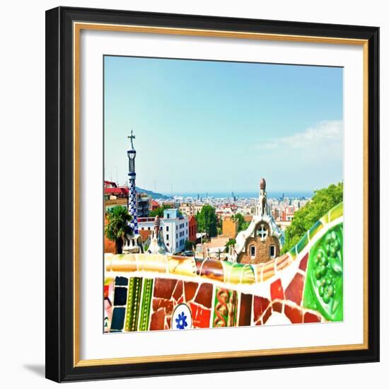 Barcelona, Spain - July 19: Ceramic Mosaic Park Guell On July 19, 2013 In Barcelona, Spain-Vladitto-Framed Art Print