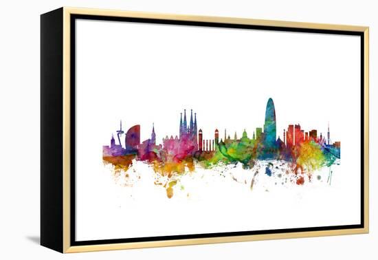 Barcelona Spain Skyline-Michael Tompsett-Framed Stretched Canvas