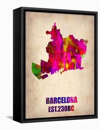 Barcelona Watercolor Map-NaxArt-Framed Stretched Canvas