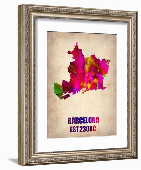 Barcelona Watercolor Map-NaxArt-Framed Art Print