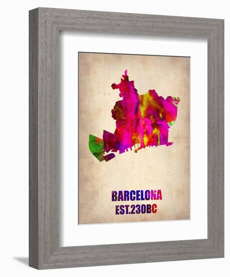 Barcelona Watercolor Map-NaxArt-Framed Art Print
