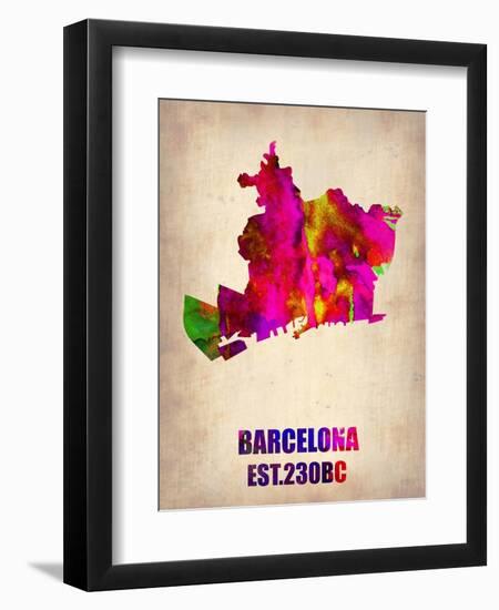 Barcelona Watercolor Map-NaxArt-Framed Art Print