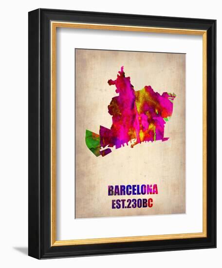 Barcelona Watercolor Map-NaxArt-Framed Art Print