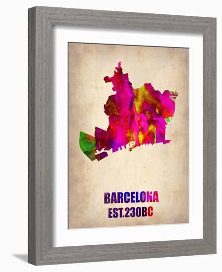 Barcelona Watercolor Map-NaxArt-Framed Art Print