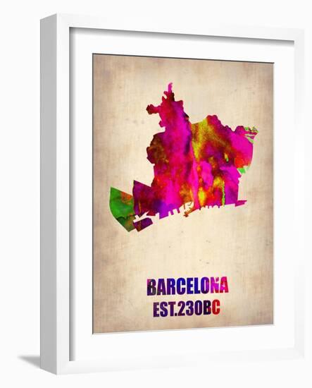 Barcelona Watercolor Map-NaxArt-Framed Art Print